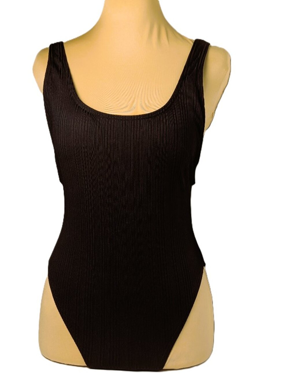Vince Camuto Black Ribbed One-Piece Swimsuit Size 10 NEW
